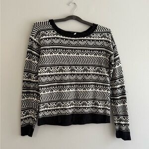 Kirna Zabete Black and White Fair Isle Crewneck Sweater